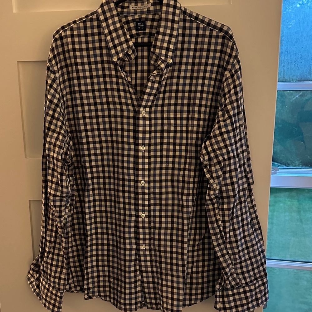 Stylish Men's Navy and White Plaid Shirt